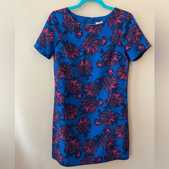 J.Crew size 0 blue floral shift dress short sleeve bright colorful mini casual - Picture 1 of 9